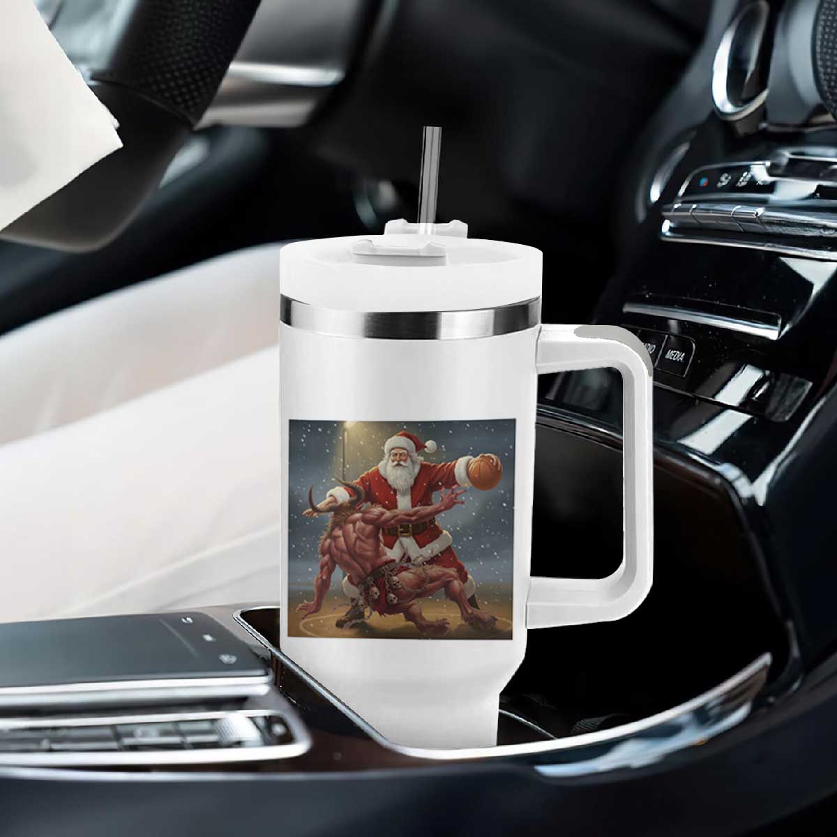 Funny Santa Basketball Tumbler With Handle Satan Christmas Meme TS14 Print Your Wear