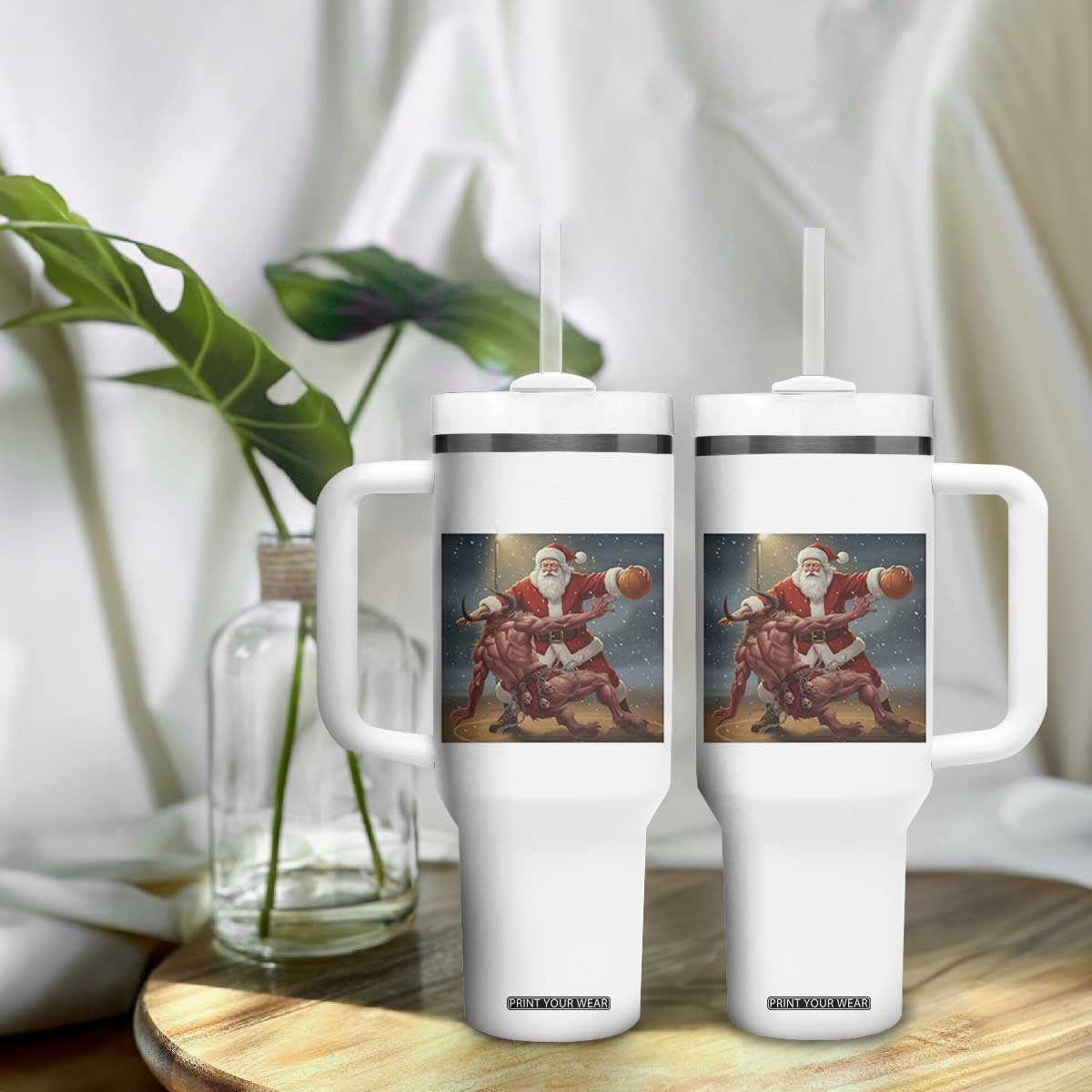 Funny Santa Basketball Tumbler With Handle Satan Christmas Meme TS14 Print Your Wear