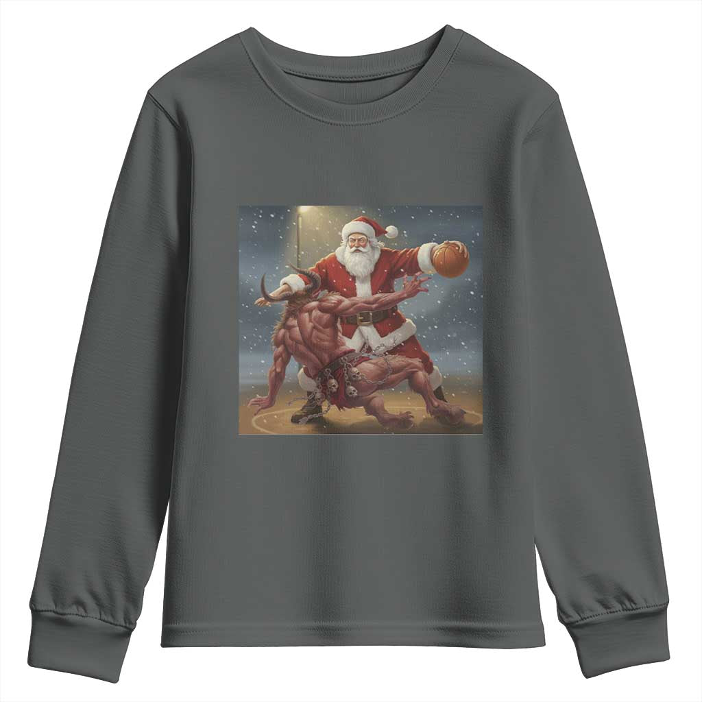 Funny Santa Basketball Youth Sweatshirt Satan Christmas Meme TS14 Dark Heather Print Your Wear