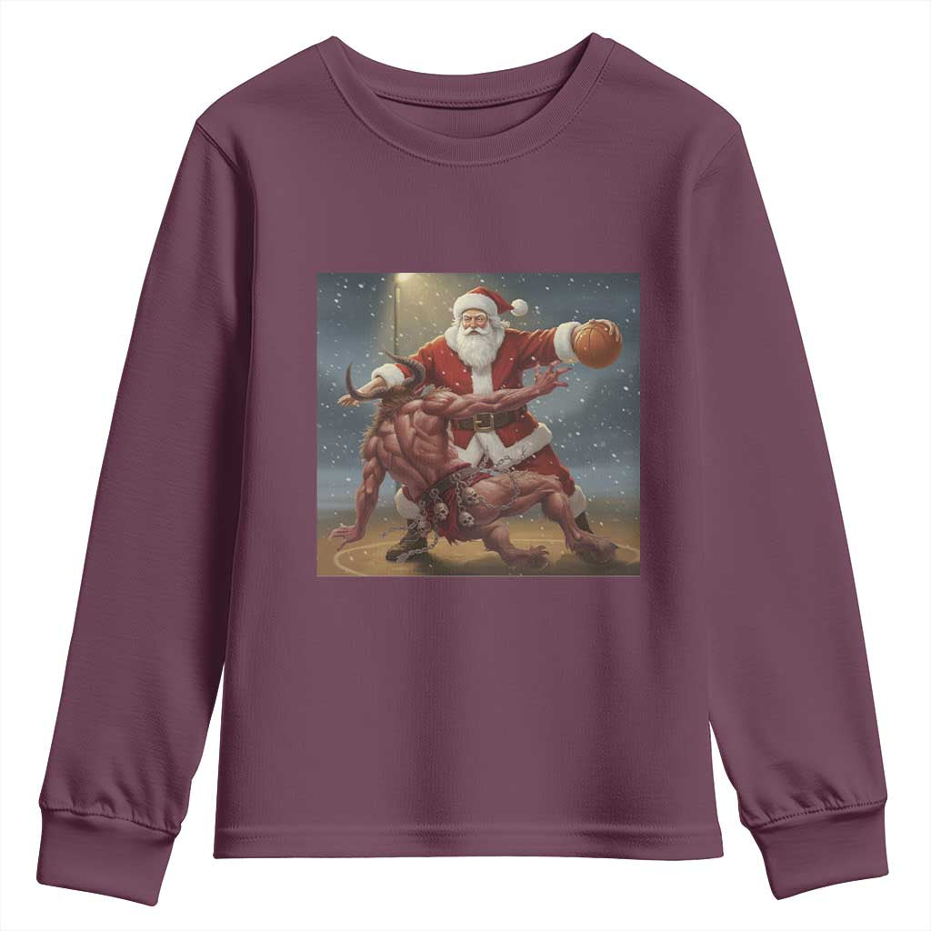 Funny Santa Basketball Youth Sweatshirt Satan Christmas Meme TS14 Maroon Print Your Wear