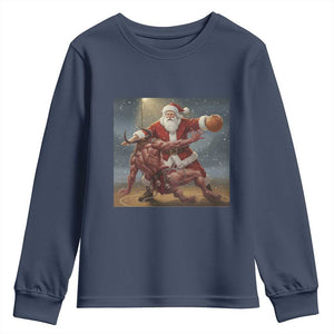 Funny Santa Basketball Youth Sweatshirt Satan Christmas Meme TS14 Navy Print Your Wear