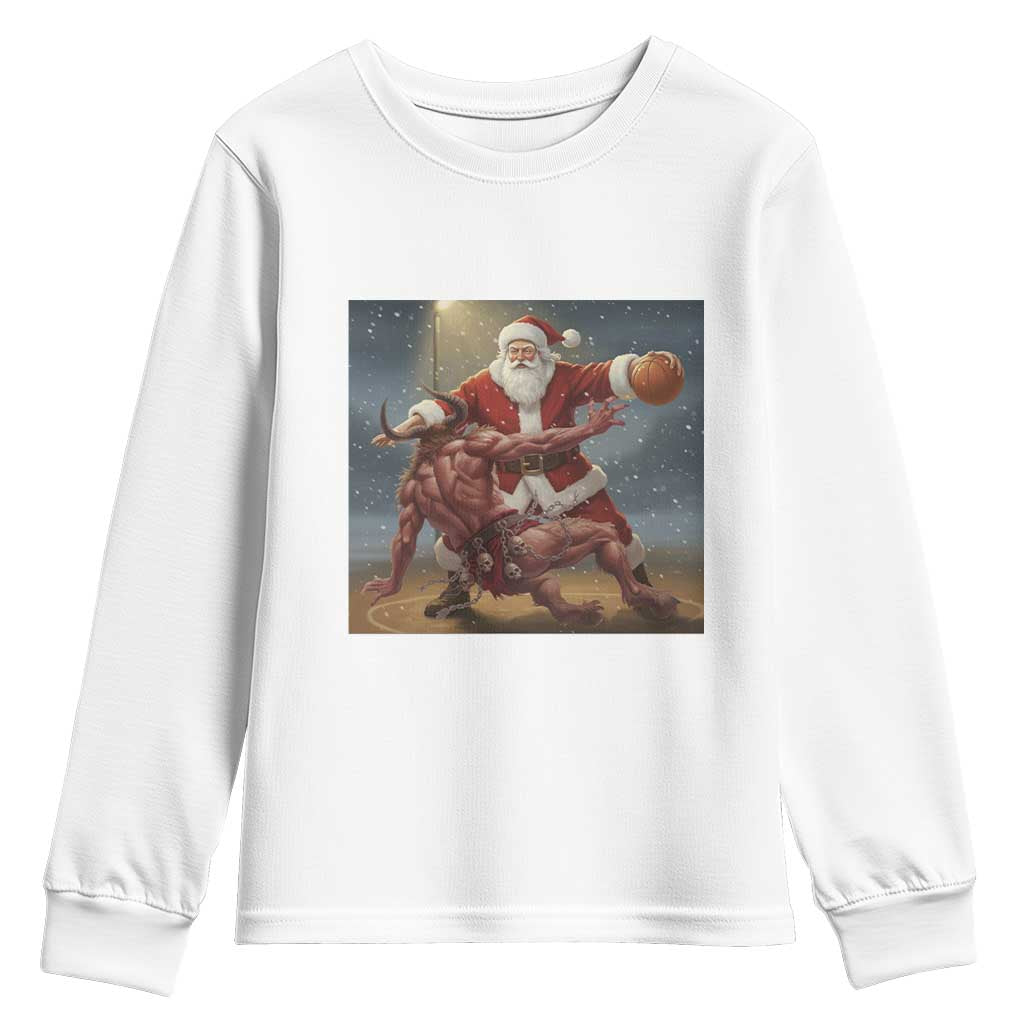 Funny Santa Basketball Youth Sweatshirt Satan Christmas Meme TS14 White Print Your Wear