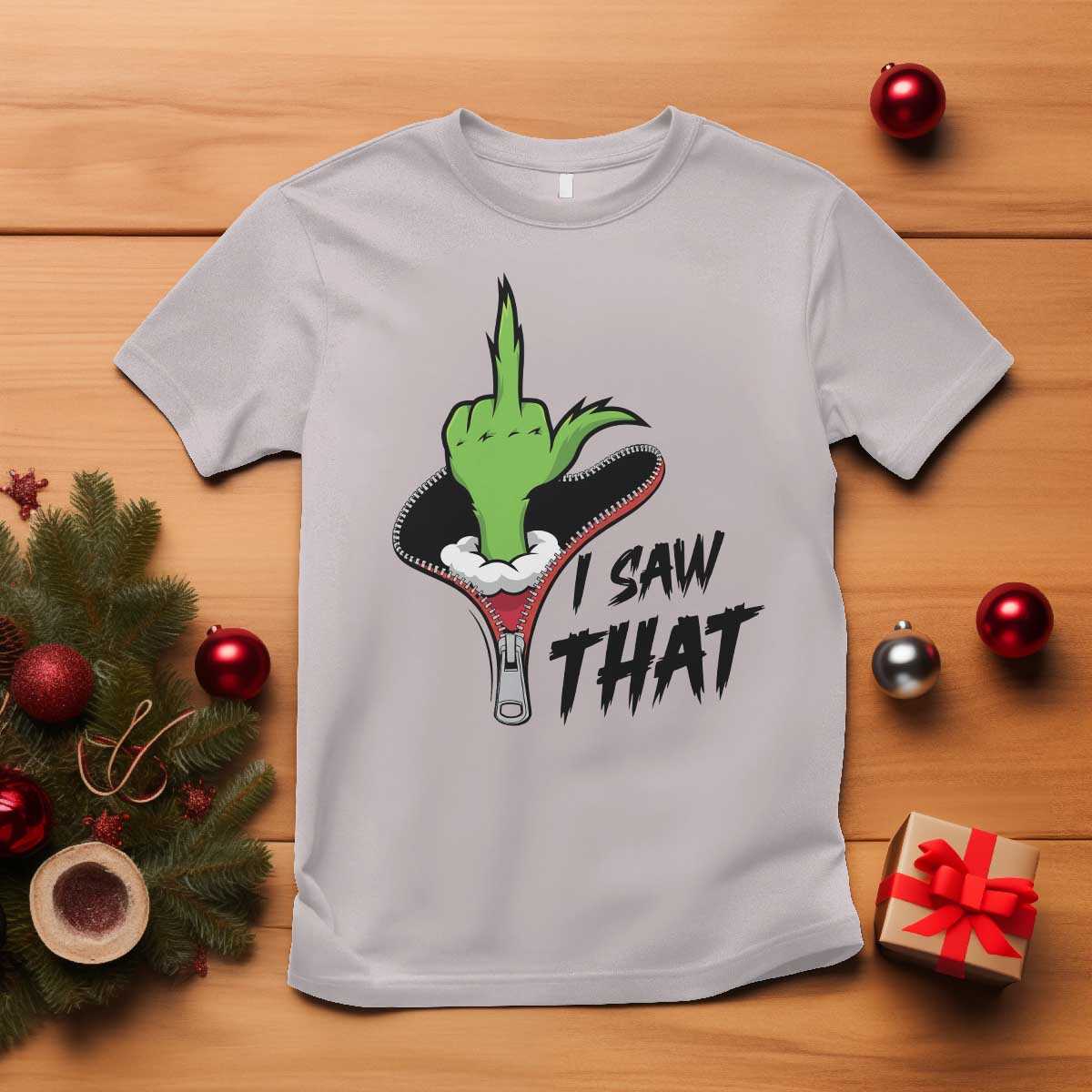 I Saw That T Shirt Funny Elf Hand Christmas TS14 Ice Gray Print Your Wear