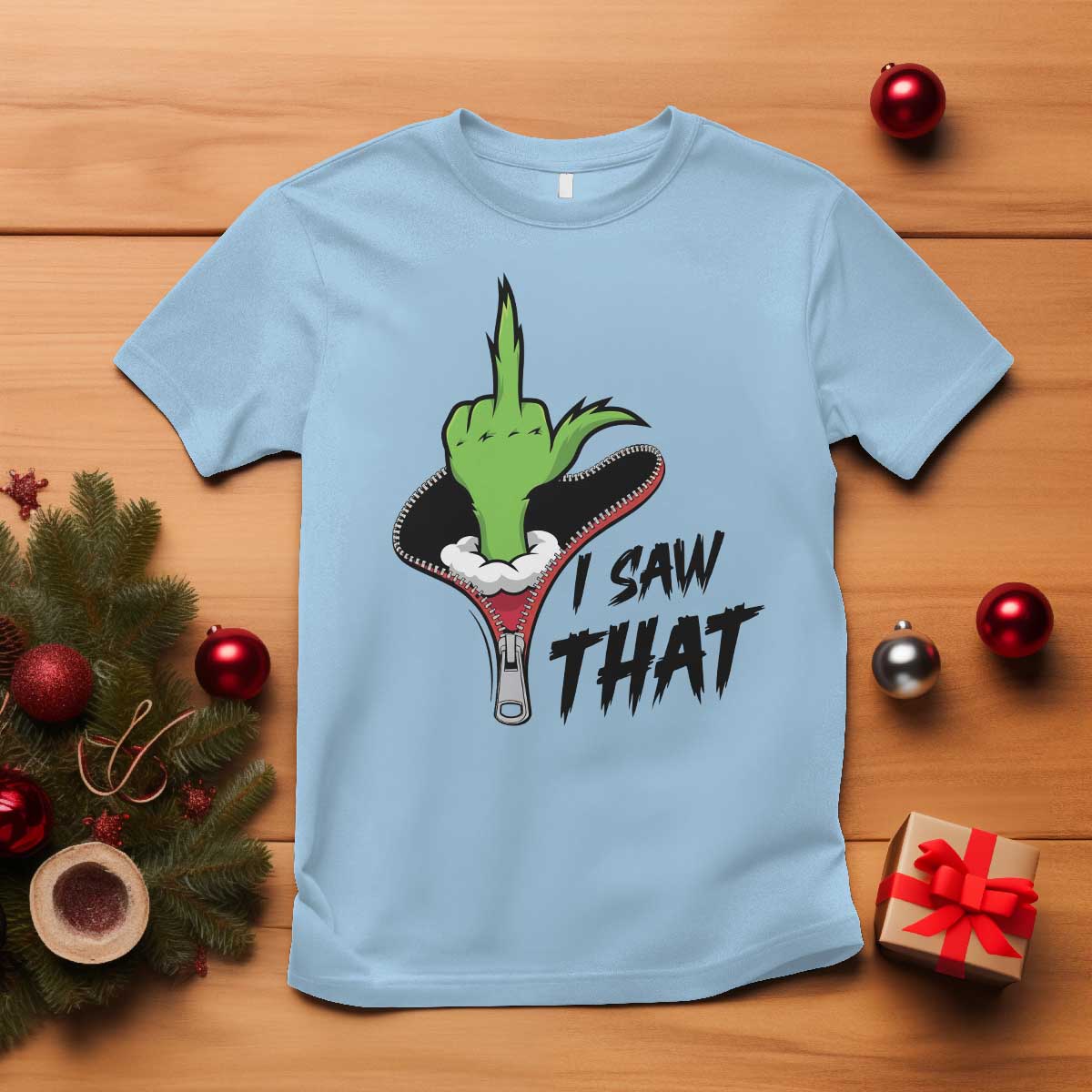 I Saw That T Shirt Funny Elf Hand Christmas TS14 Light Blue Print Your Wear
