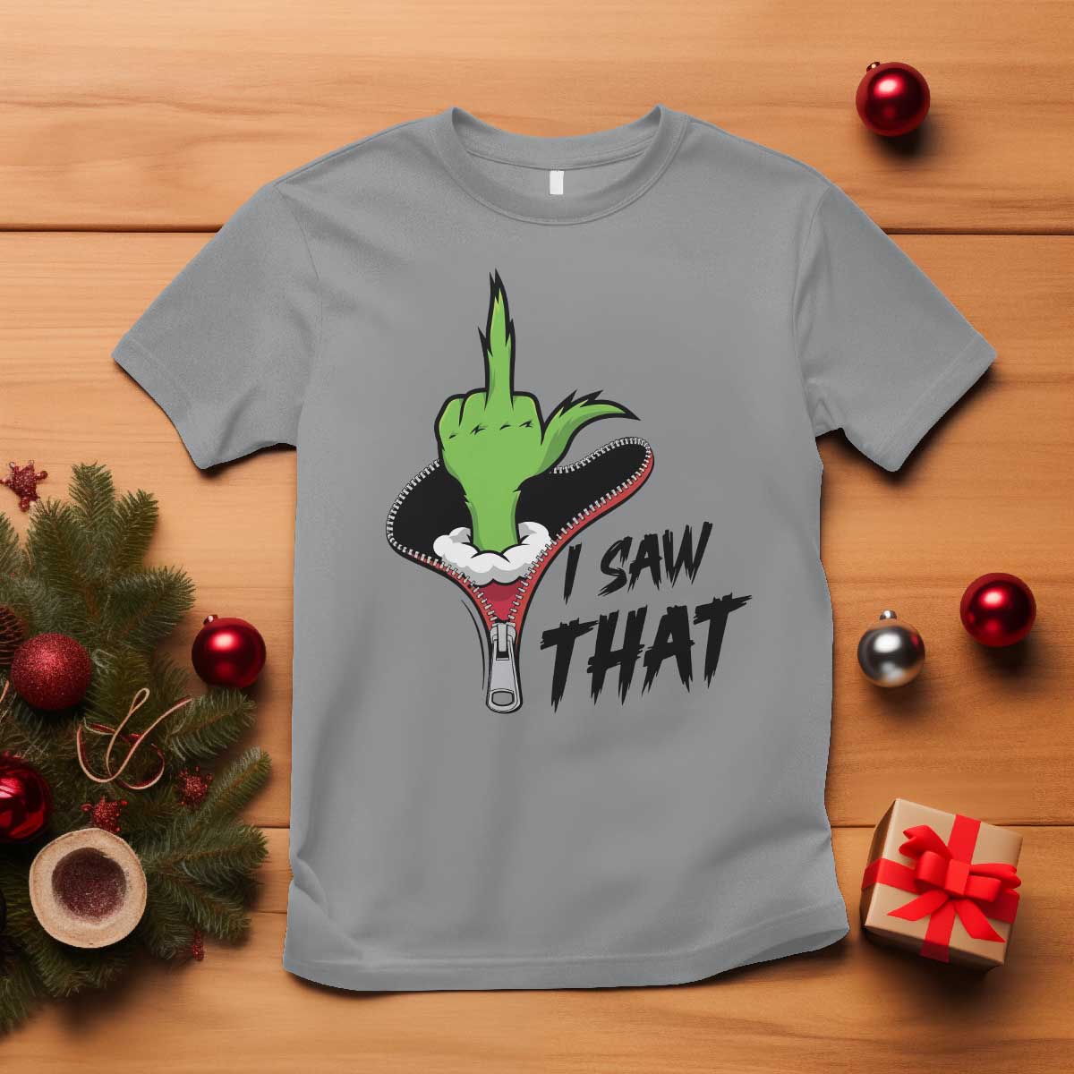 I Saw That T Shirt Funny Elf Hand Christmas TS14 Sport Gray Print Your Wear