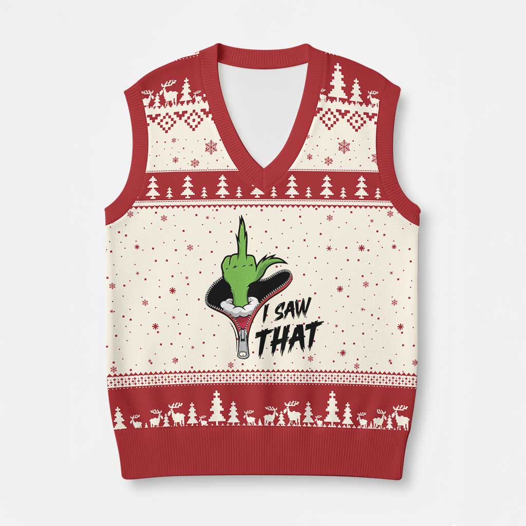 I Saw That V-Neck Knit Sweater Vest Funny Elf Hand Xmas TS14 Beige Red Print Your Wear