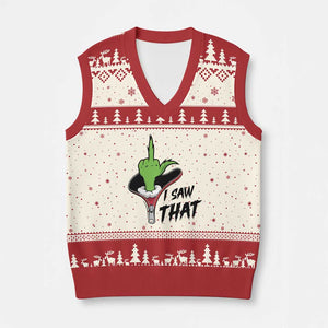I Saw That V-Neck Knit Sweater Vest Funny Elf Hand Xmas TS14 Beige Red Print Your Wear