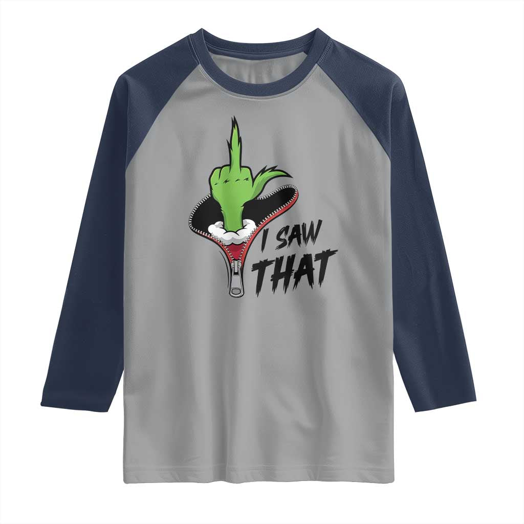 I Saw That Raglan Shirt Funny Elf Hand Christmas TS14 Sport Gray Navy Print Your Wear