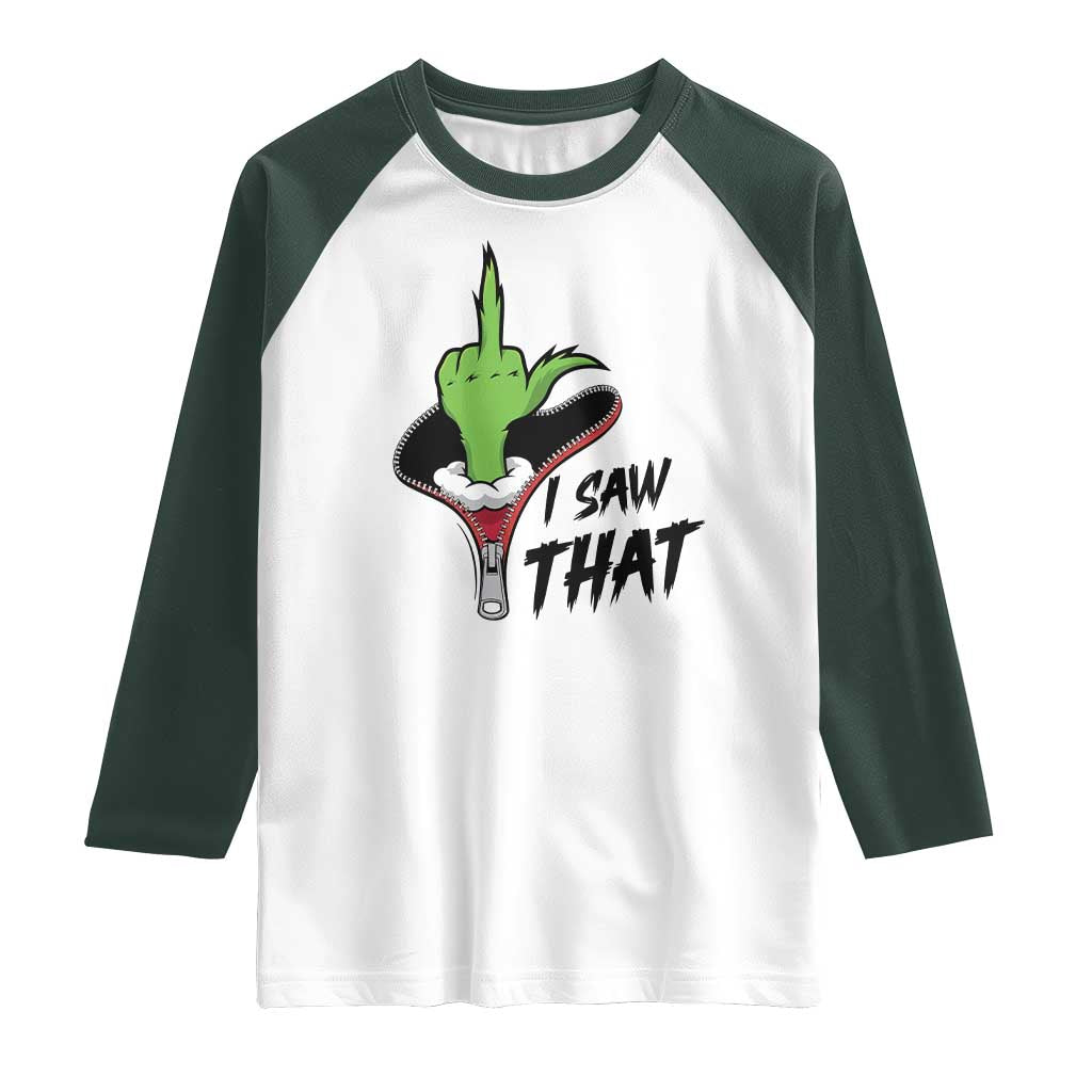 I Saw That Raglan Shirt Funny Elf Hand Christmas TS14 White Dark Forest Green Print Your Wear