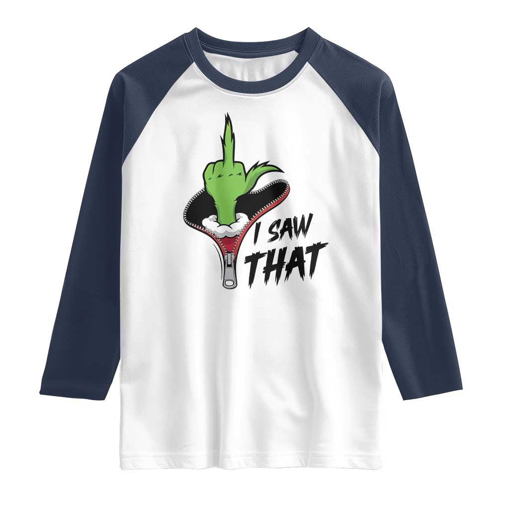 I Saw That Raglan Shirt Funny Elf Hand Christmas TS14 White Navy Print Your Wear