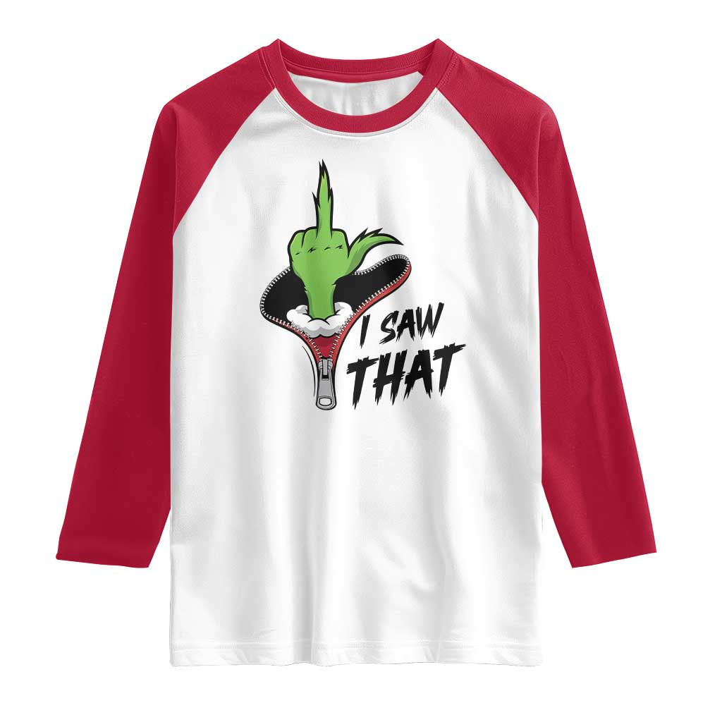 I Saw That Raglan Shirt Funny Elf Hand Christmas TS14 White Red Print Your Wear