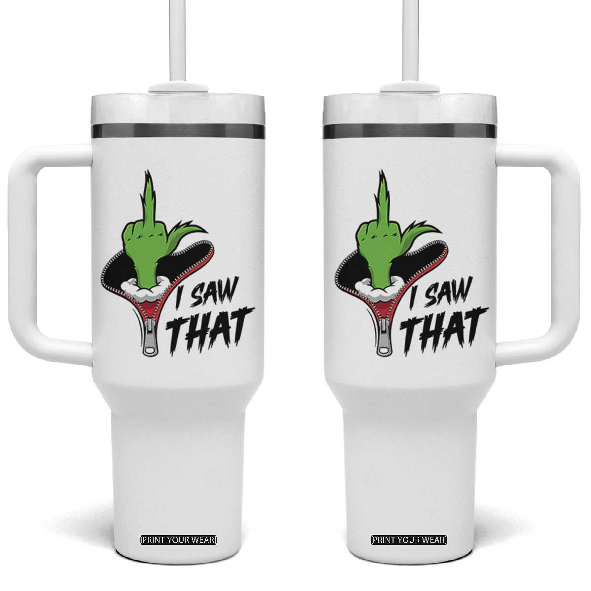 I Saw That Tumbler With Handle Funny Elf Hand Christmas TS14 One Size: 40 oz White Print Your Wear