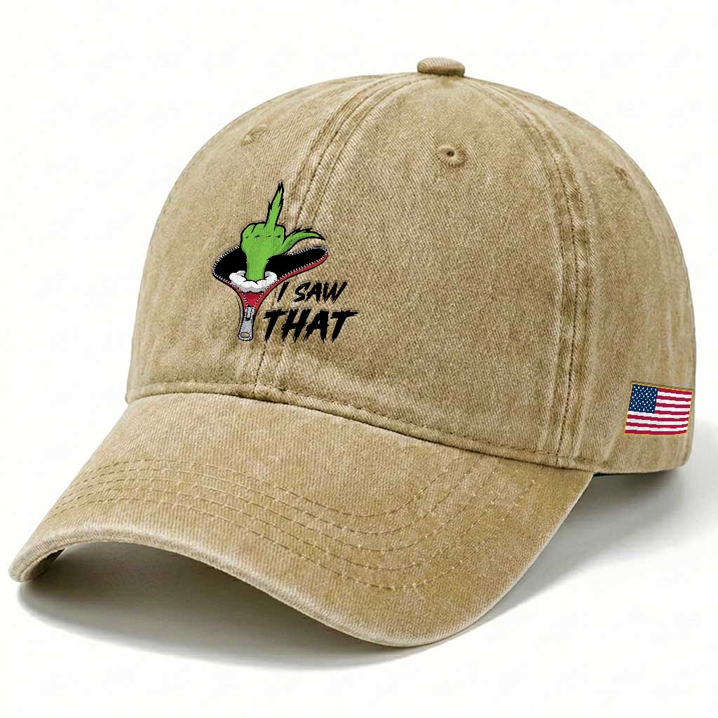 I Saw That Washed Cotton Baseball Cap Funny Elf Hand Christmas TS14 Print Your Wear