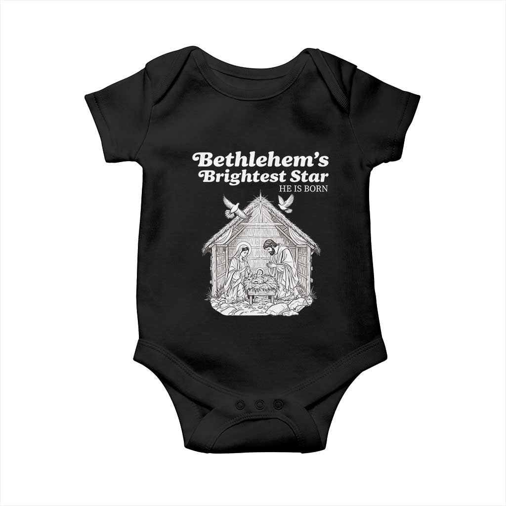 Nativity Scene Baby Onesie Brightest Star of Bethlehem He Is Born Christian Christmas TS14 Black Print Your Wear