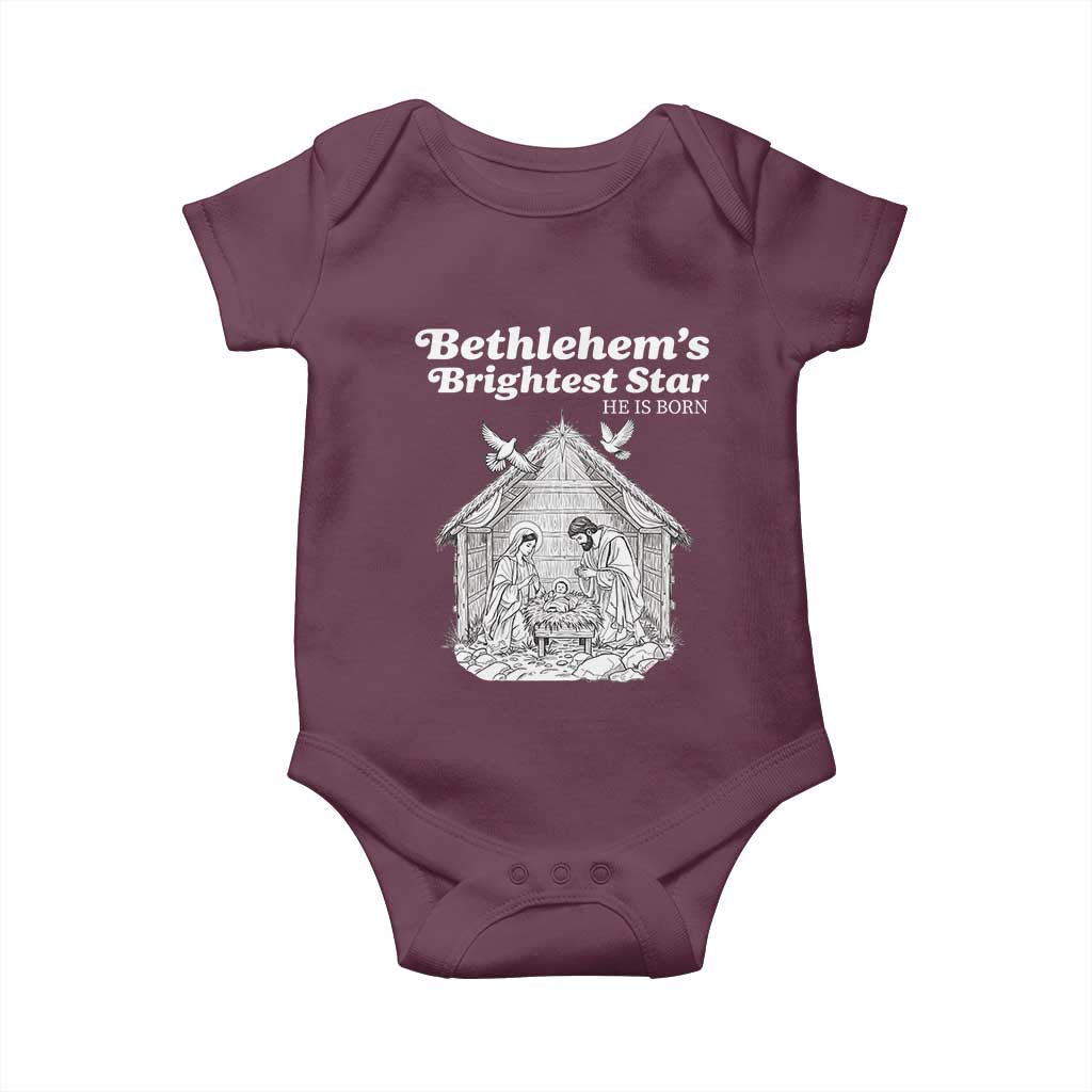 Nativity Scene Baby Onesie Brightest Star of Bethlehem He Is Born Christian Christmas TS14 Maroon Print Your Wear