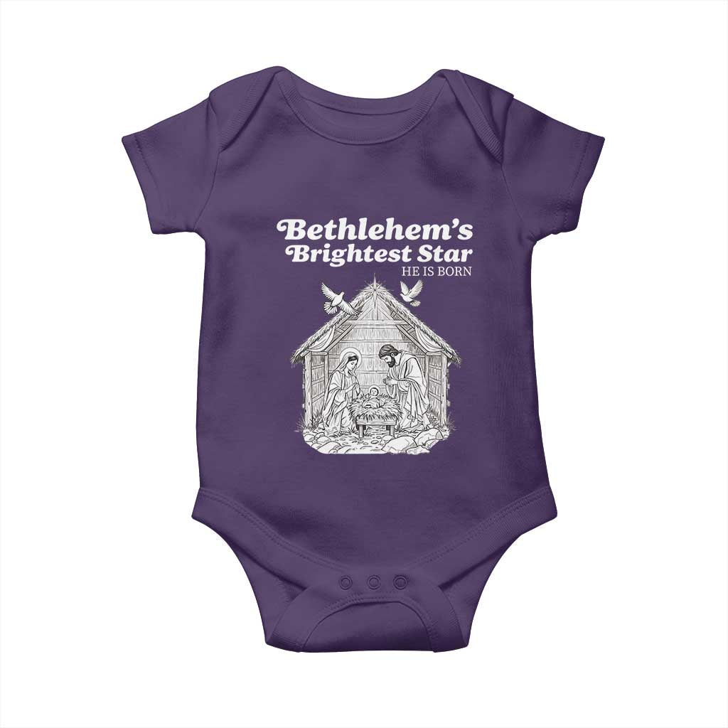 Nativity Scene Baby Onesie Brightest Star of Bethlehem He Is Born Christian Christmas TS14 Purple Print Your Wear
