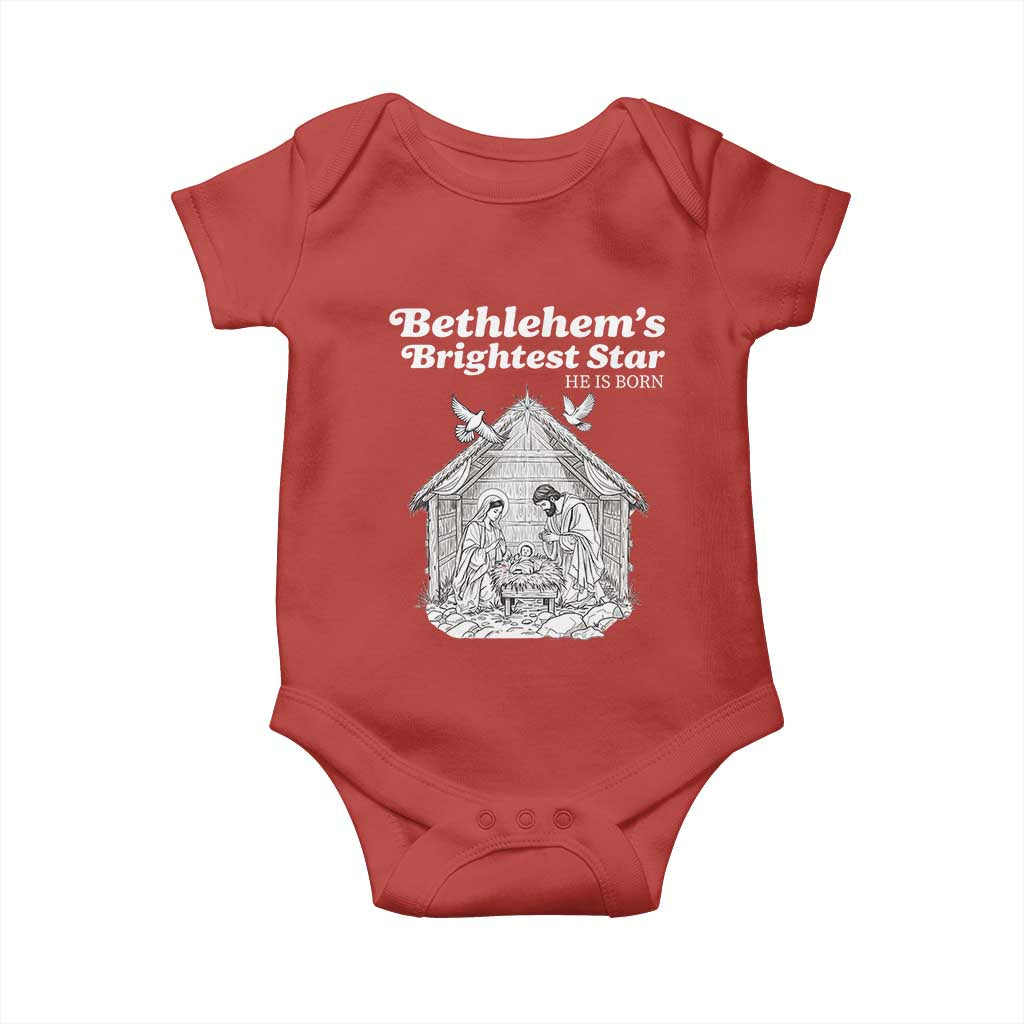 Nativity Scene Baby Onesie Brightest Star of Bethlehem He Is Born Christian Christmas TS14 Red Print Your Wear