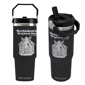 Nativity Scene Flip Straw Tumbler Brightest Star of Bethlehem He Is Born Christian Christmas TS14 One Size: 30 oz Black Print Your Wear