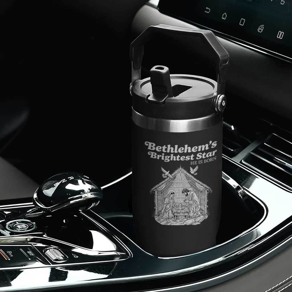 Nativity Scene Flip Straw Tumbler Brightest Star of Bethlehem He Is Born Christian Christmas TS14 Print Your Wear