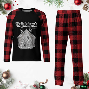 Nativity Scene Plaid Pajama Set Brightest Star of Bethlehem He Is Born Christian Christmas TS14 Buffalo Plaid Print Your Wear