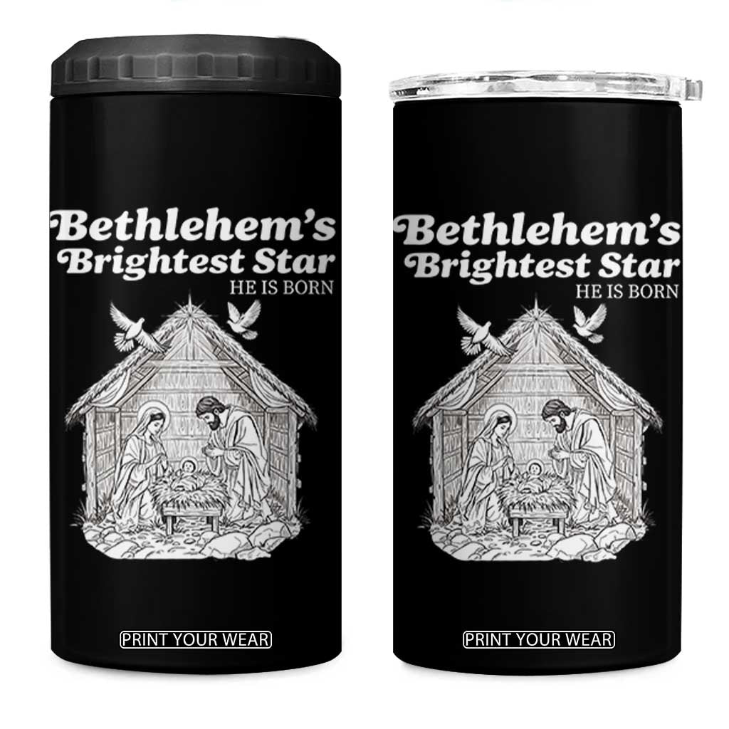 Nativity Scene 4 in 1 Can Cooler Tumbler Brightest Star of Bethlehem He Is Born Christian Christmas TS14 One Size: 16 oz Black Print Your Wear