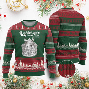 Nativity Scene Ugly Christmas Sweater Brightest Star of Bethlehem He Is Born Christian Xmas TS14 Red Green Print Your Wear