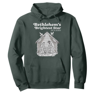 Nativity Scene Hoodie Brightest Star of Bethlehem He Is Born Christian Christmas TS14 Dark Forest Green Print Your Wear