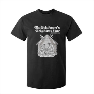 Nativity Scene T Shirt For Kid Brightest Star of Bethlehem He Is Born Christian Christmas TS14 Black Print Your Wear