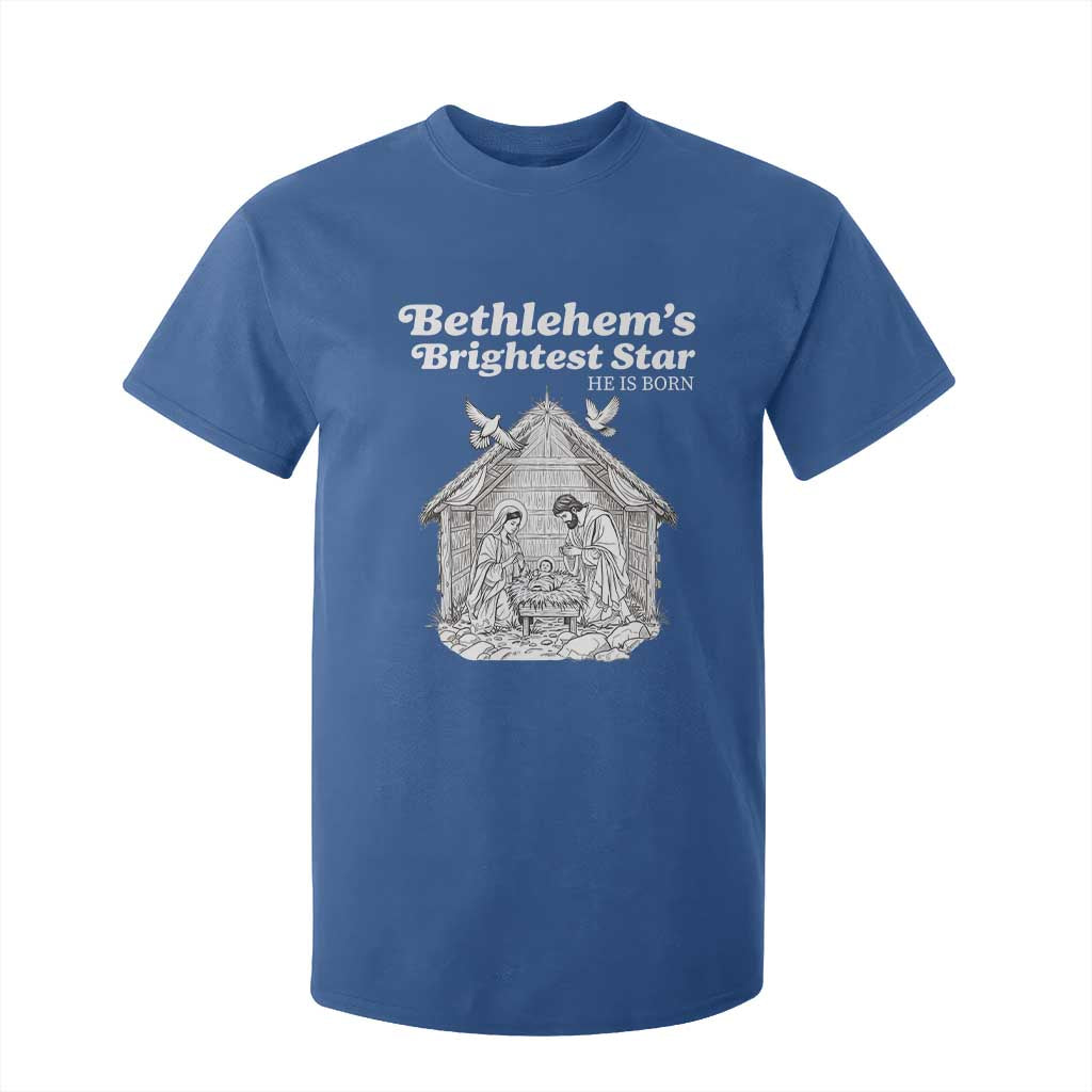 Nativity Scene T Shirt For Kid Brightest Star of Bethlehem He Is Born Christian Christmas TS14 Royal Blue Print Your Wear