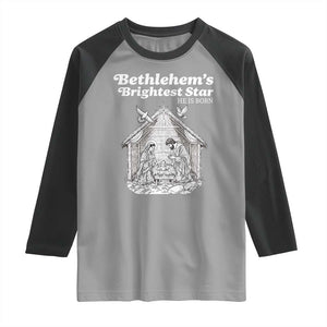 Nativity Scene Raglan Shirt Brightest Star of Bethlehem He Is Born Christian Christmas TS14 Sport Gray Black Print Your Wear