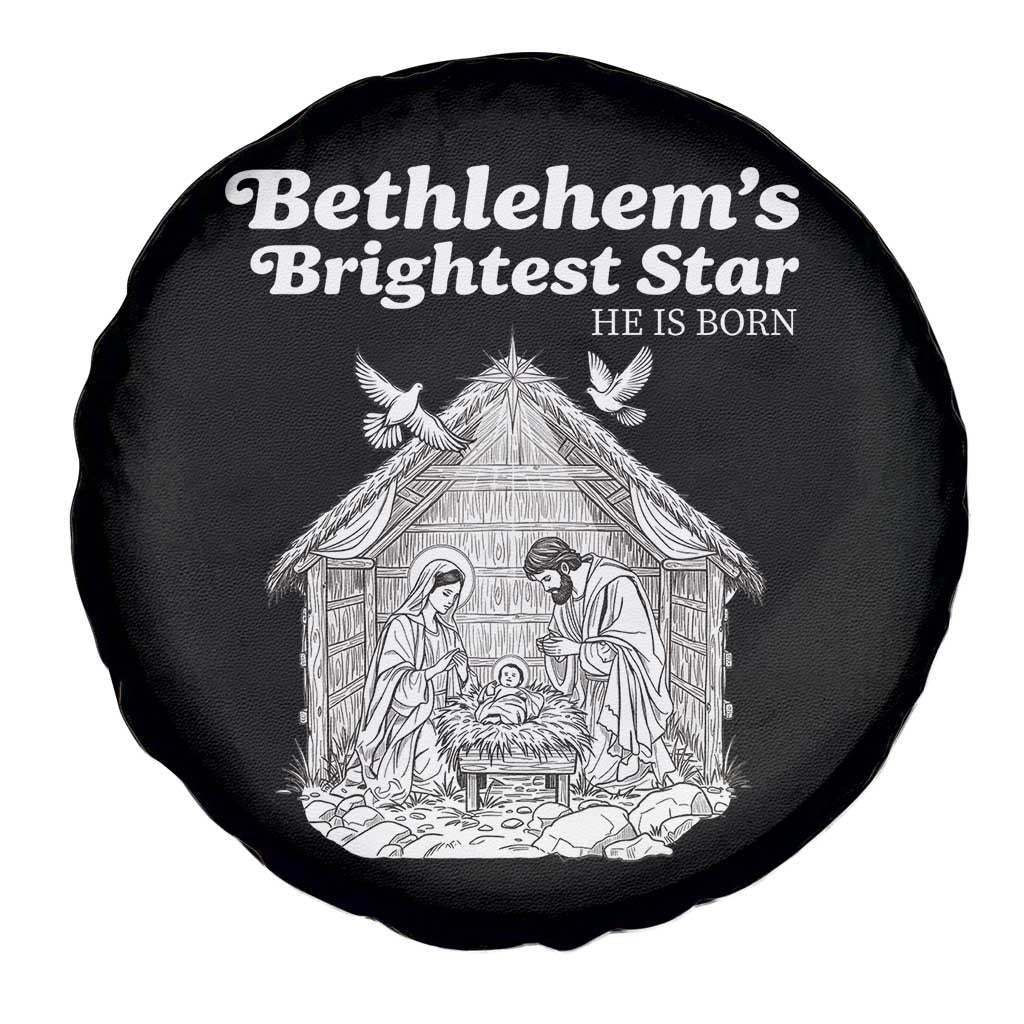 Nativity Scene Spare Tire Cover Brightest Star of Bethlehem He Is Born Christian Christmas TS14 Print Your Wear