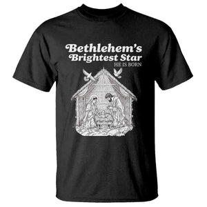 Nativity Scene T Shirt Brightest Star of Bethlehem He Is Born Christian Christmas TS14 Black Print Your Wear