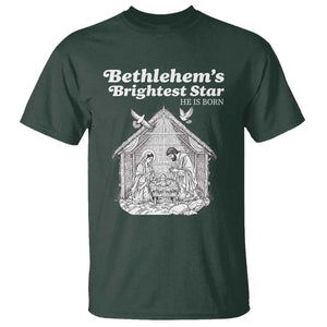 Nativity Scene T Shirt Brightest Star of Bethlehem He Is Born Christian Christmas TS14 Dark Forest Green Print Your Wear