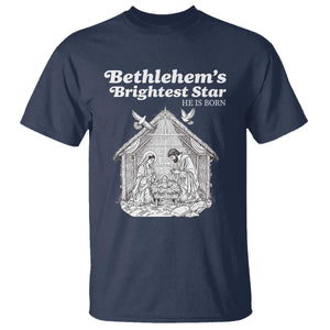 Nativity Scene T Shirt Brightest Star of Bethlehem He Is Born Christian Christmas TS14 Navy Print Your Wear