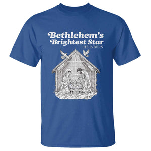 Nativity Scene T Shirt Brightest Star of Bethlehem He Is Born Christian Christmas TS14 Royal Blue Print Your Wear