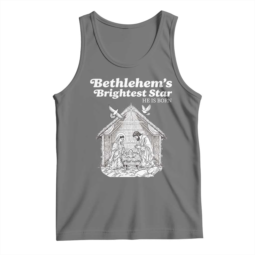 Nativity Scene Tank Top Brightest Star of Bethlehem He Is Born Christian Christmas TS14 Black Heather Print Your Wear