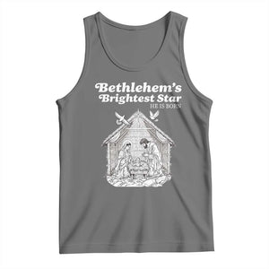 Nativity Scene Tank Top Brightest Star of Bethlehem He Is Born Christian Christmas TS14 Black Heather Print Your Wear