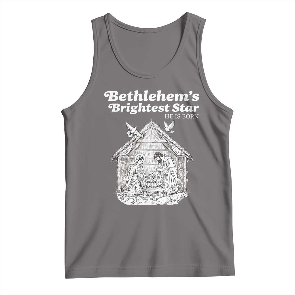 Nativity Scene Tank Top Brightest Star of Bethlehem He Is Born Christian Christmas TS14 Deep Heather Print Your Wear