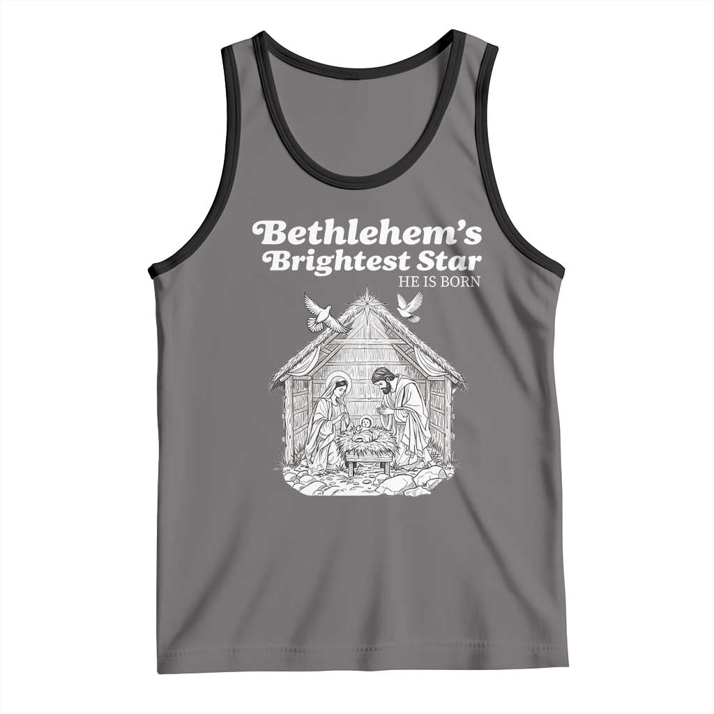 Nativity Scene Tank Top Brightest Star of Bethlehem He Is Born Christian Christmas TS14 Deep Heather Black Print Your Wear