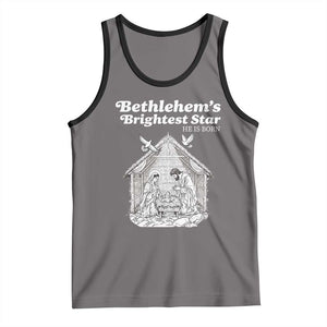 Nativity Scene Tank Top Brightest Star of Bethlehem He Is Born Christian Christmas TS14 Deep Heather Black Print Your Wear