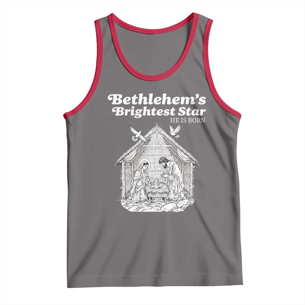 Nativity Scene Tank Top Brightest Star of Bethlehem He Is Born Christian Christmas TS14 Deep Heather Red Print Your Wear