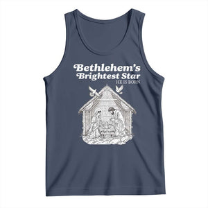 Nativity Scene Tank Top Brightest Star of Bethlehem He Is Born Christian Christmas TS14 Navy Print Your Wear