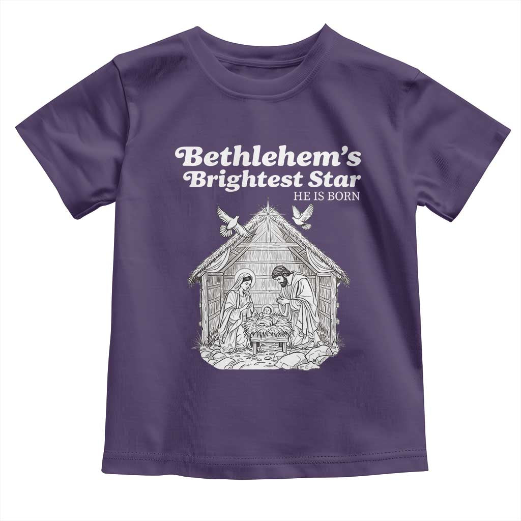 Nativity Scene Toddler T Shirt Brightest Star of Bethlehem He Is Born Christian Christmas TS14 Purple Print Your Wear