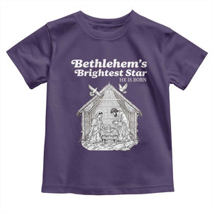 Nativity Scene Toddler T Shirt Brightest Star of Bethlehem He Is Born Christian Christmas TS14 Purple Print Your Wear