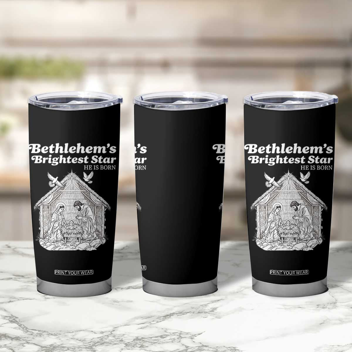 Nativity Scene Tumbler Cup Brightest Star of Bethlehem He Is Born Christian Christmas TS14 Print Your Wear