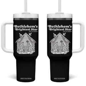 Nativity Scene Tumbler With Handle Brightest Star of Bethlehem He Is Born Christian Christmas TS14 One Size: 40 oz Black Print Your Wear