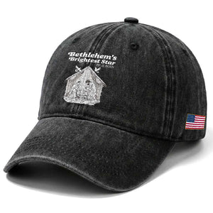 Nativity Scene Washed Cotton Baseball Cap Brightest Star of Bethlehem He Is Born Christian Christmas TS14 Print Your Wear