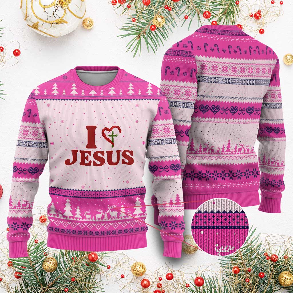 Jesus Christian Ugly Christmas Sweater Religious Faith Inspirational Bible Verse TS14 Hot Pink Print Your Wear