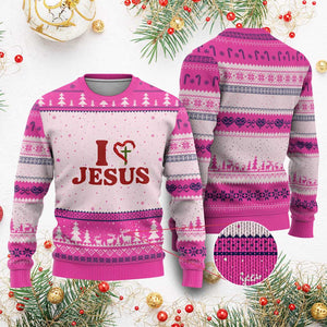 Jesus Christian Ugly Christmas Sweater Religious Faith Inspirational Bible Verse TS14 Hot Pink Print Your Wear