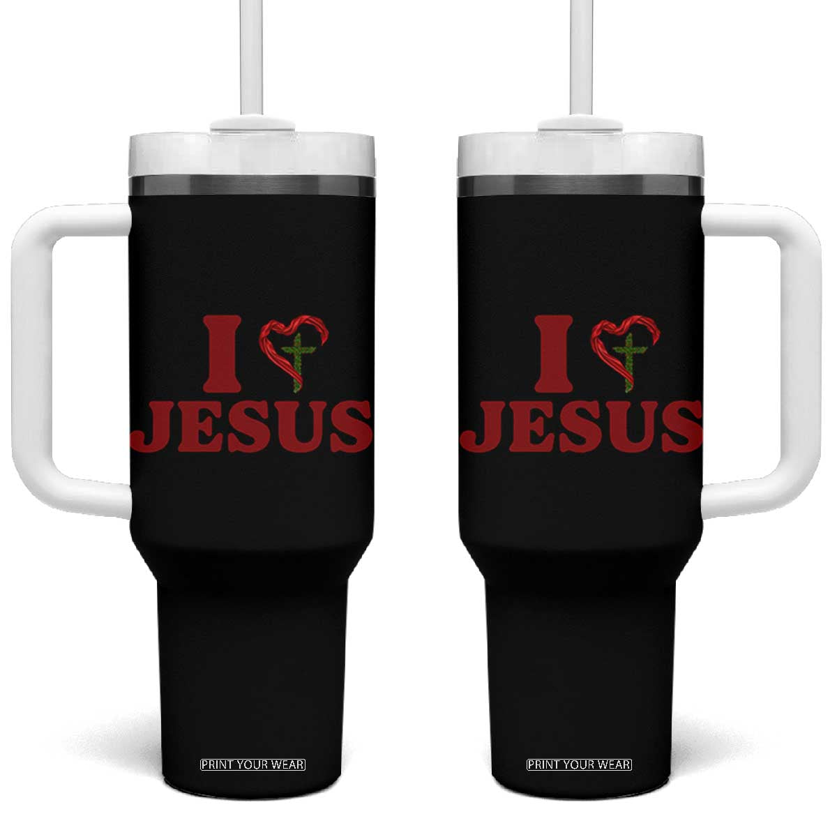 Jesus Christian Tumbler With Handle Religious Faith Inspirational Bible Verse TS14 One Size: 40 oz White Print Your Wear